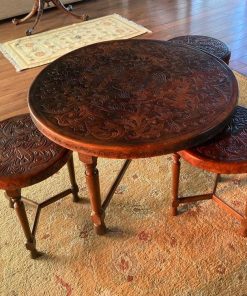 Mesa Madera y Cuero con 3 Pisos o Mesitas