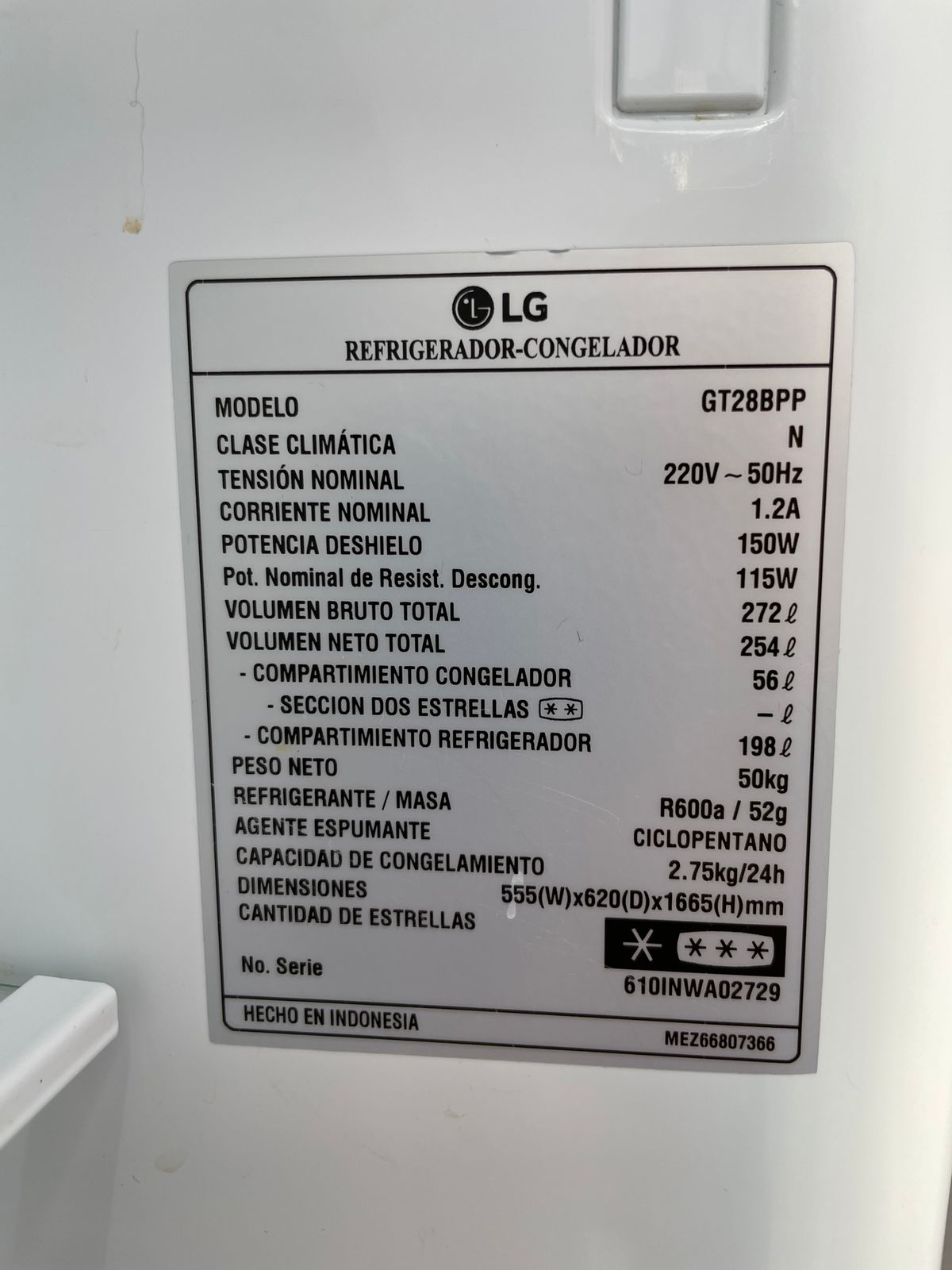 Refrigerador LG 272 Lt