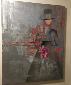 Cuadro técnica mixta mujer con ramo