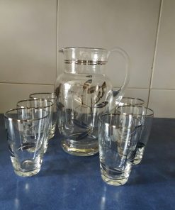 Juego jarra y vasos de vidrio tallado