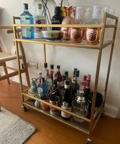 Carrito bar fierro dorado y vidrio
