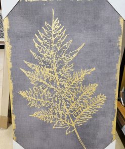 Cuadro hoja gris y dorado