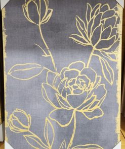 Cuadro flores gris y dorado
