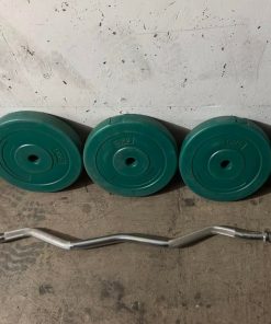 Pack barra curva y discos de peso