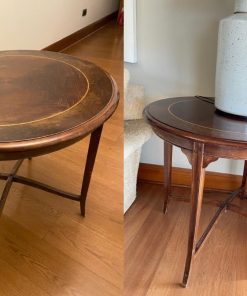 Par mesas de madera redondas