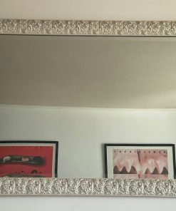 Espejo biselado marco madera tallada rosas color plata