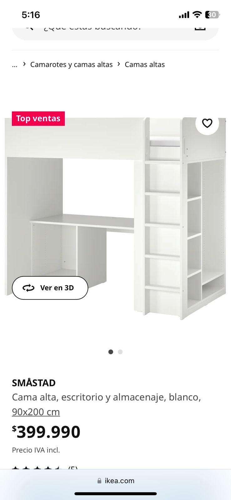 SMÅSTAD cama alta, blanco gris/con escritorio con 4 cajones