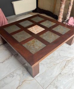Mesa de centro madera y piedra pizarra