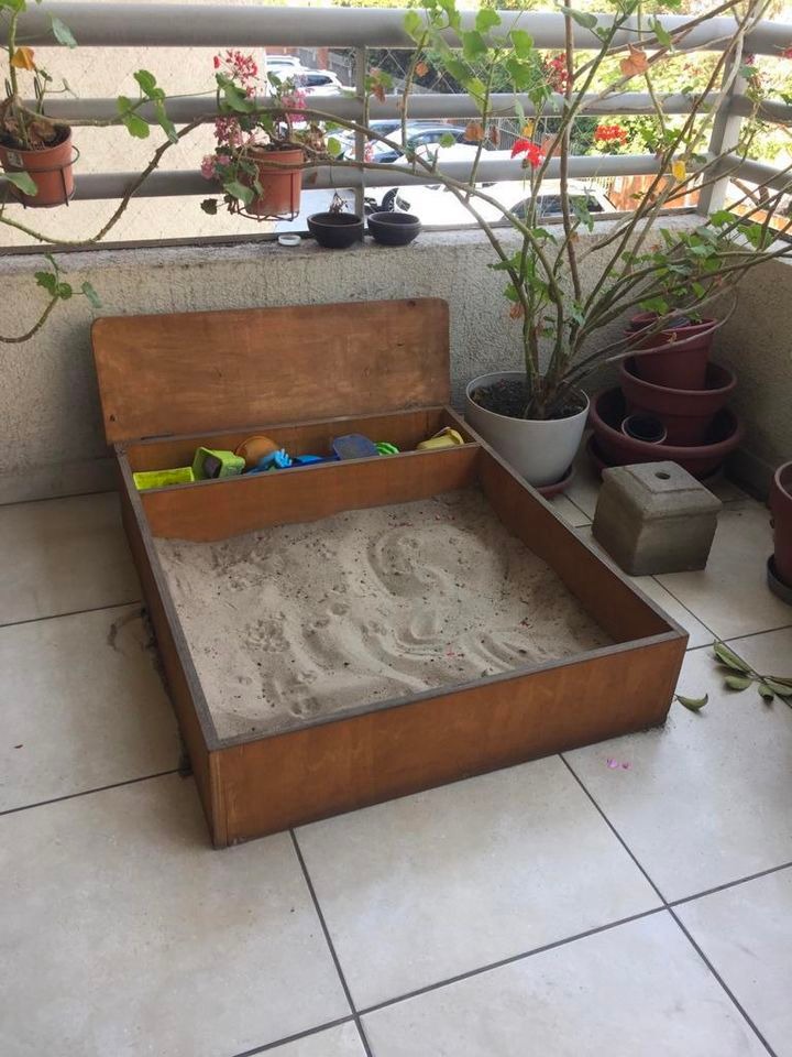 Arenero de madera para niños con asiento / cajón