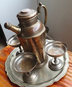 Bandeja, jarro y 4 copas plaqué antiguas