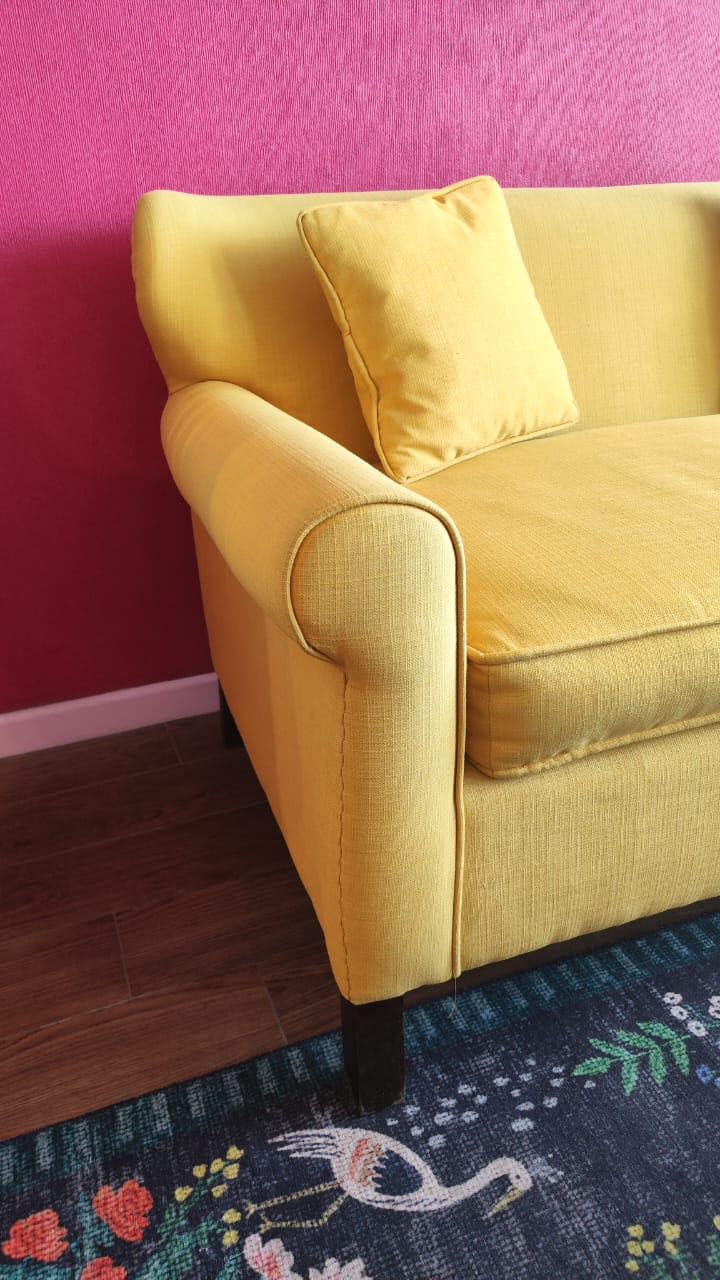 Sofá 2 cuerpos lino amarillo - Imagen 3