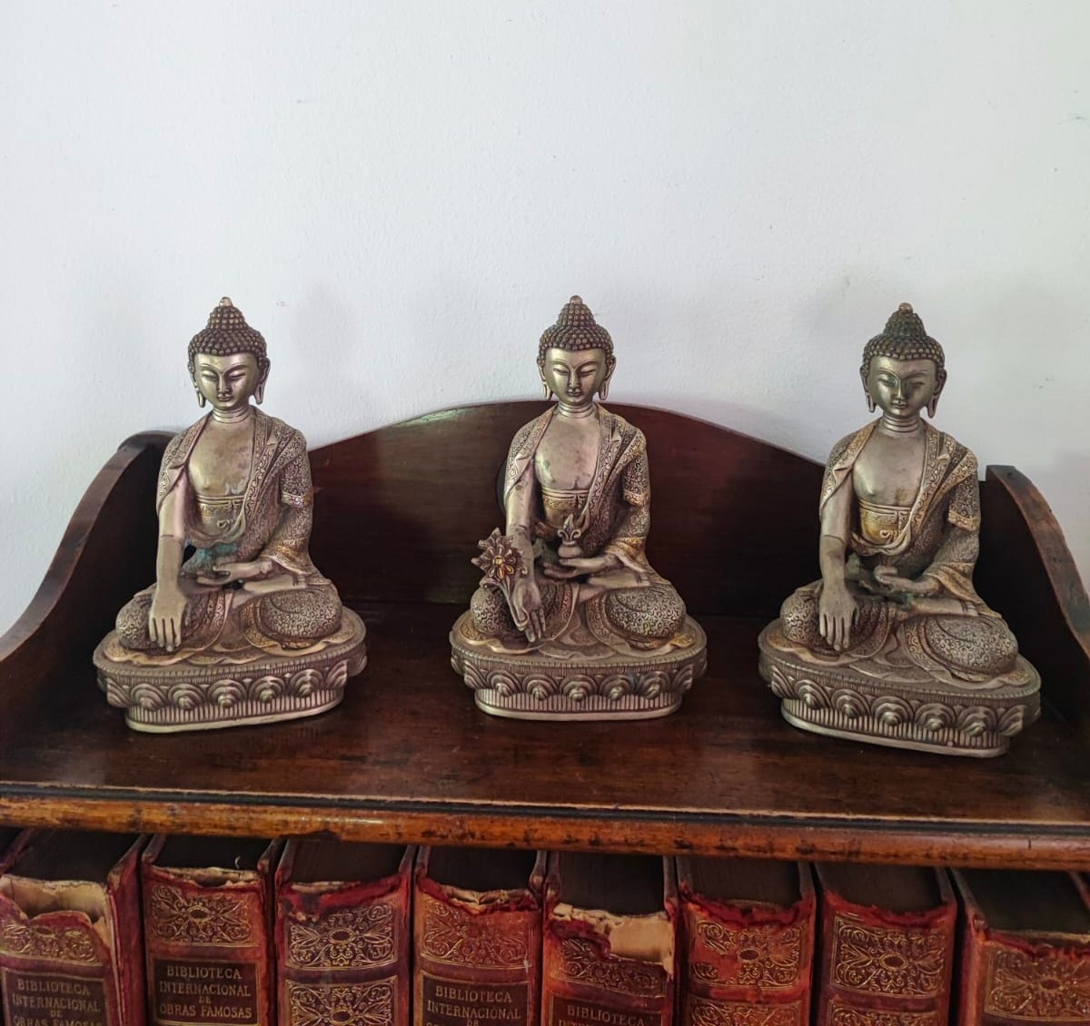 Set Budas de bronce y plata china