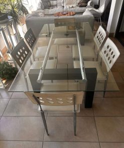 Juego comedor vidrio con 6 sillas metal