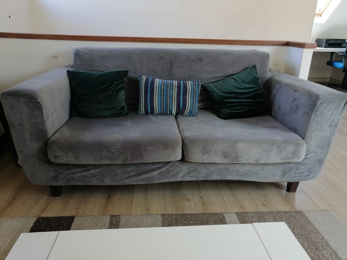 Sofá 2 cuerpos gris con funda - Imagen 5