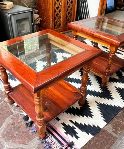 Par mesas laterales madera y vidrio