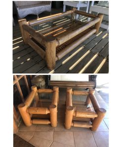 Trio de mesas living rustica madera y vidrio