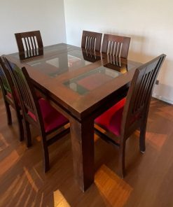 Juego comedor rectangular vidrio y madera con 6 sillas