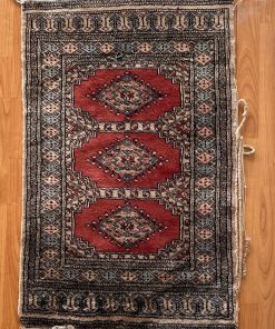 Alfombra lana fina rojo y gris