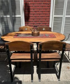 Juego comedor rústico madera y fierro forjado