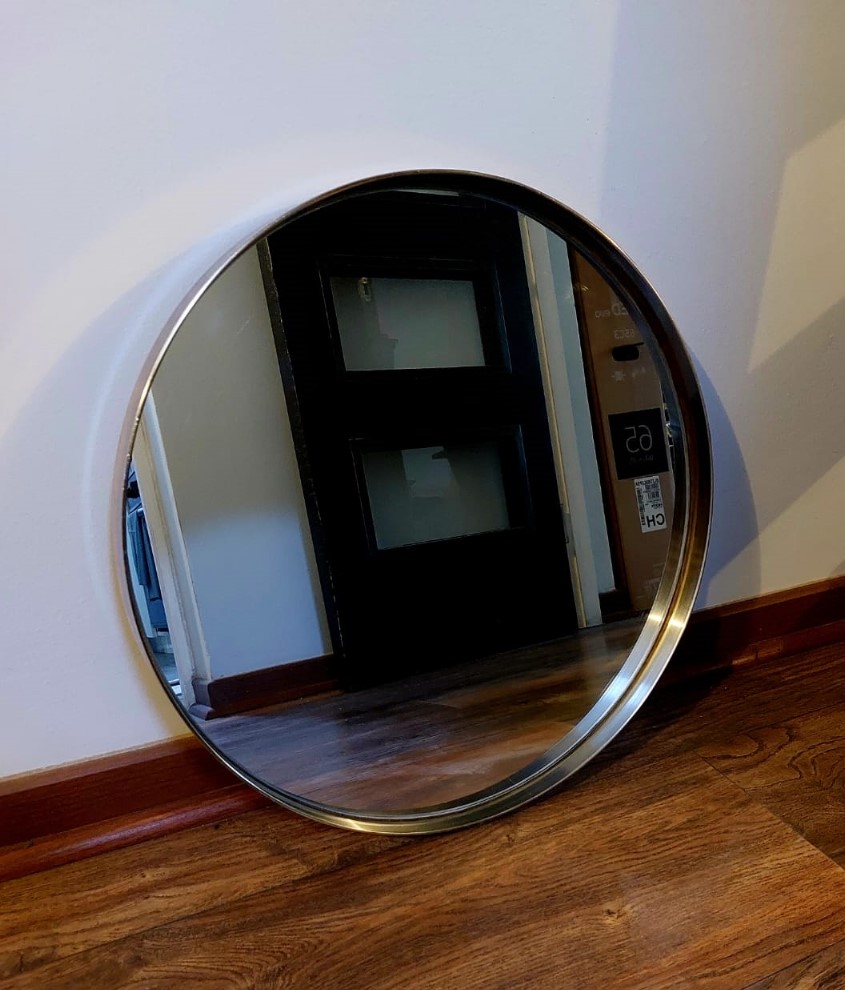 Espejo redondo marco metal dorado