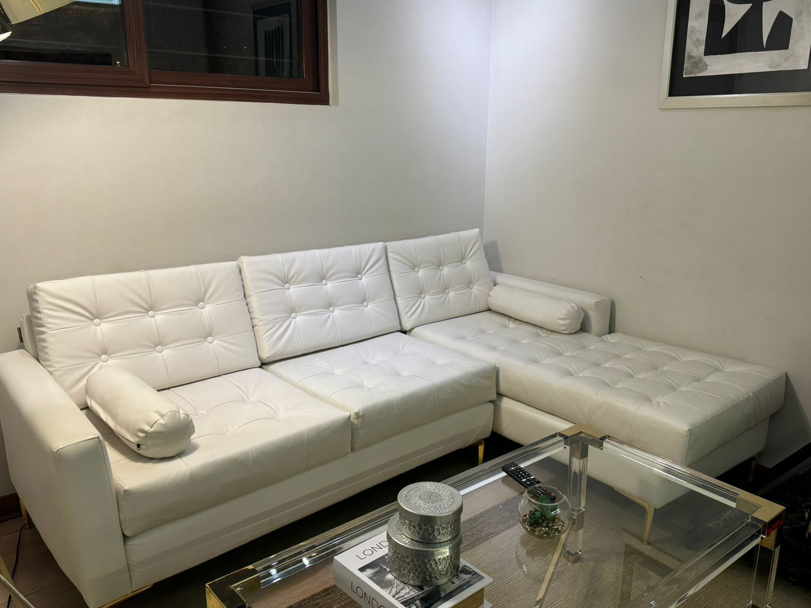 Sofá seccional cuerina blanco