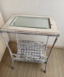 Mesa lateral blanca fierro y madera