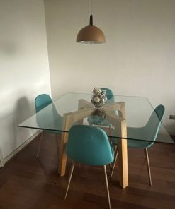 Mesa de comedor cuadrada vidrio y madera