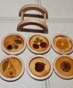 Set 6 Posavasos de Pino Oregón con soporte