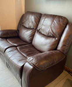 Sofá 2 cuerpos reclinable cuero marrón ROSEN