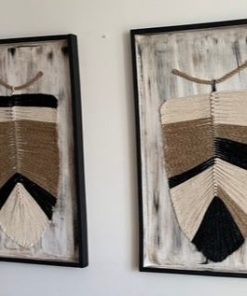 Cuadros plumas en fibras naturales