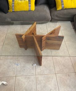 Mesa de centro vidrio templado y base madera