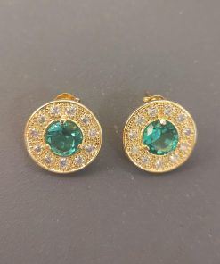 Aros baño oro Esmeralda y circón