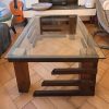 Mesa de centro rectangular madera y fierro
