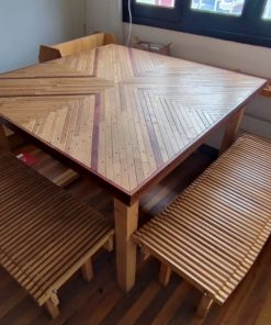 Juego comedor con bancas artesanales