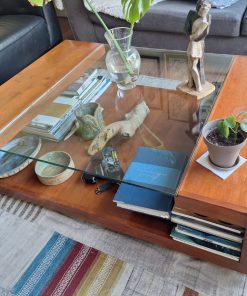 Mesa de centro vidrio y madera larga
