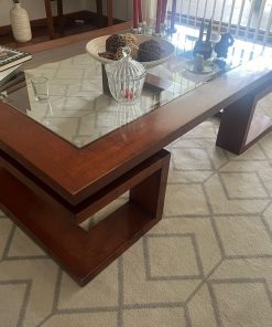 Mesa de centro madera y vidrio biselado geométrica