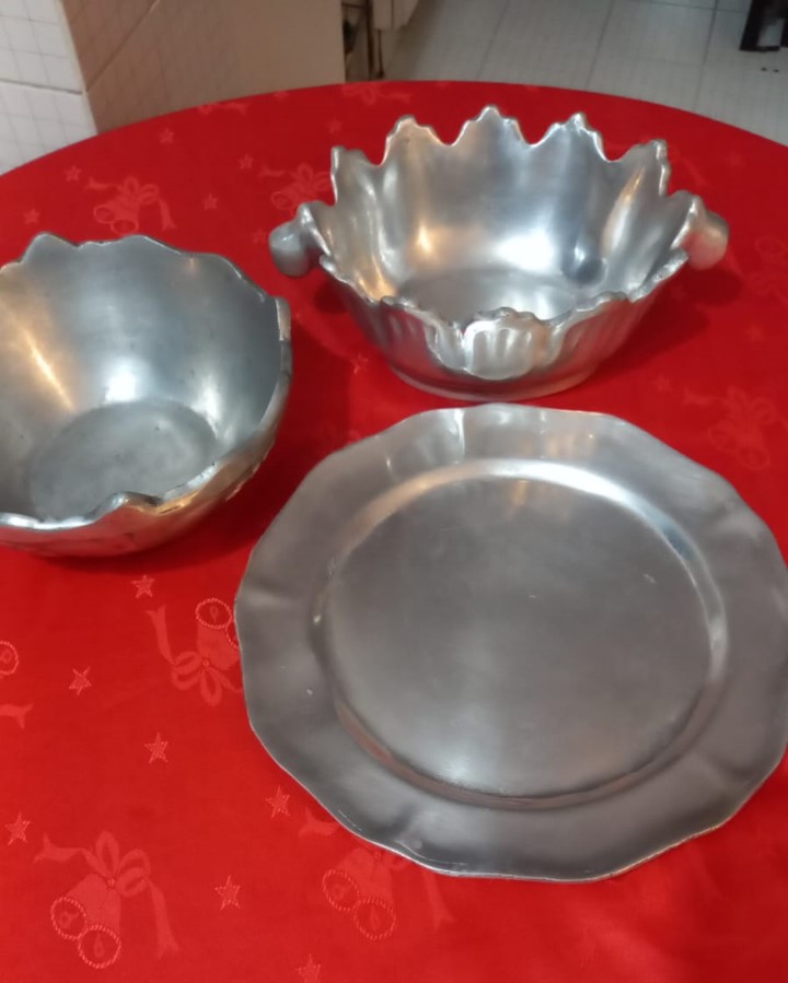 Set 3 bandeja y pocillos peltre