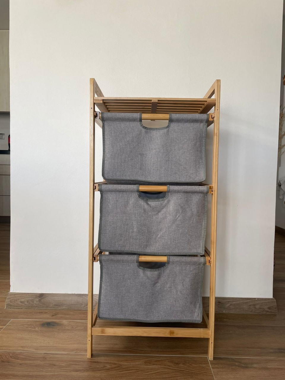 Mueble organizador de madera 3 cajones de tela