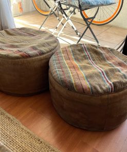 Par Pouf cuero y tela
