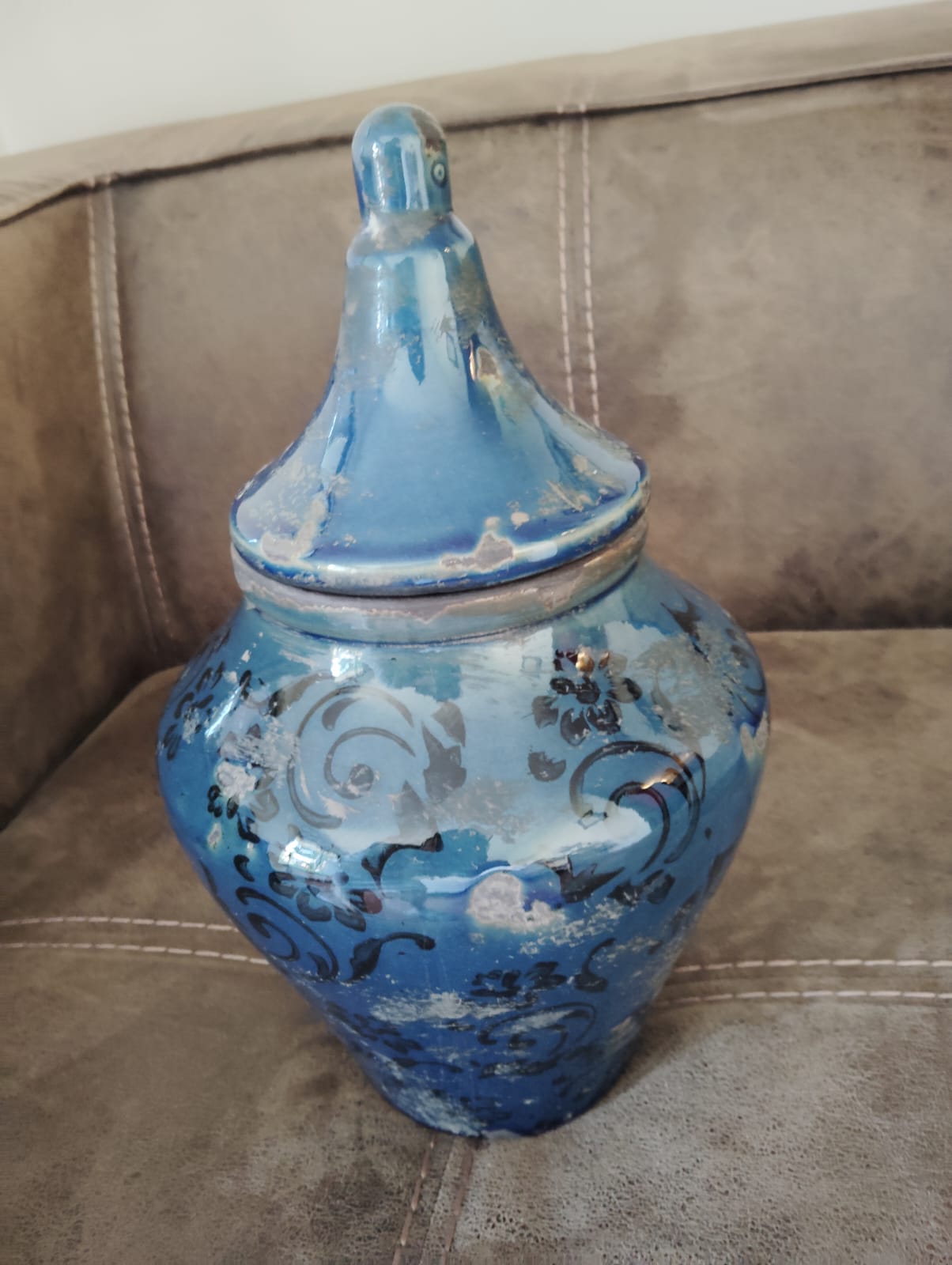 Ánfora cerámica porcelana azul - Imagen 4