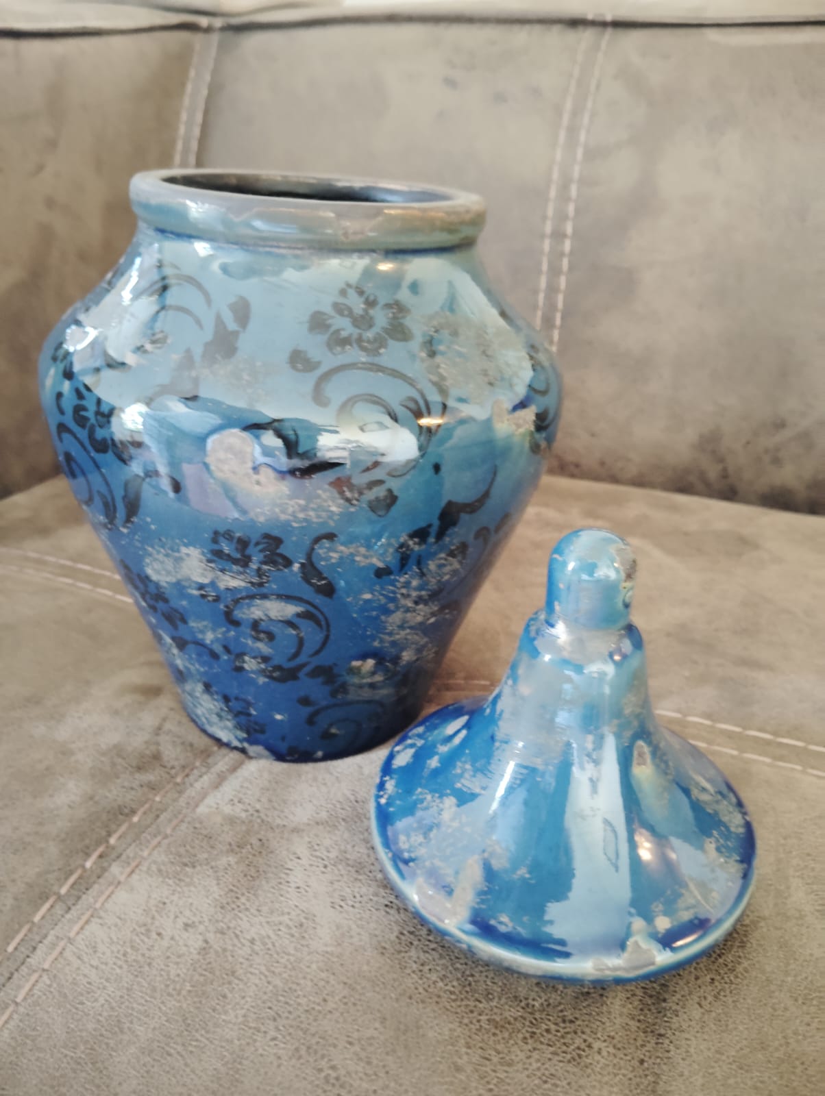 Ánfora cerámica porcelana azul - Imagen 5