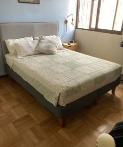 Cama 2 plazas Europea con respaldo de lino