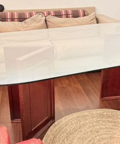 Mesa de comedor vidrio con base de madera