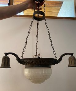 Lámpara de techo colgante bronce con tulipa