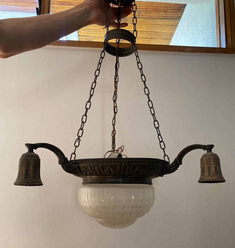 Lámpara de techo colgante bronce con tulipa