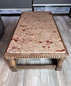 Mesa de centro madera tallada y mármol