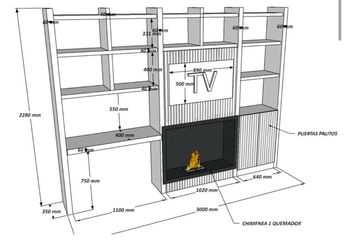 Mueble biblioteca madera negro con chimenea - Imagen 4