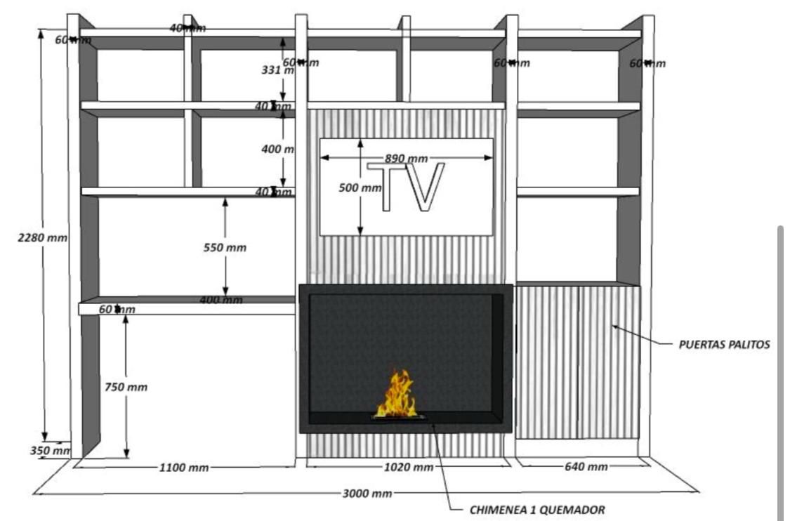 Mueble biblioteca madera negro con chimenea - Imagen 5