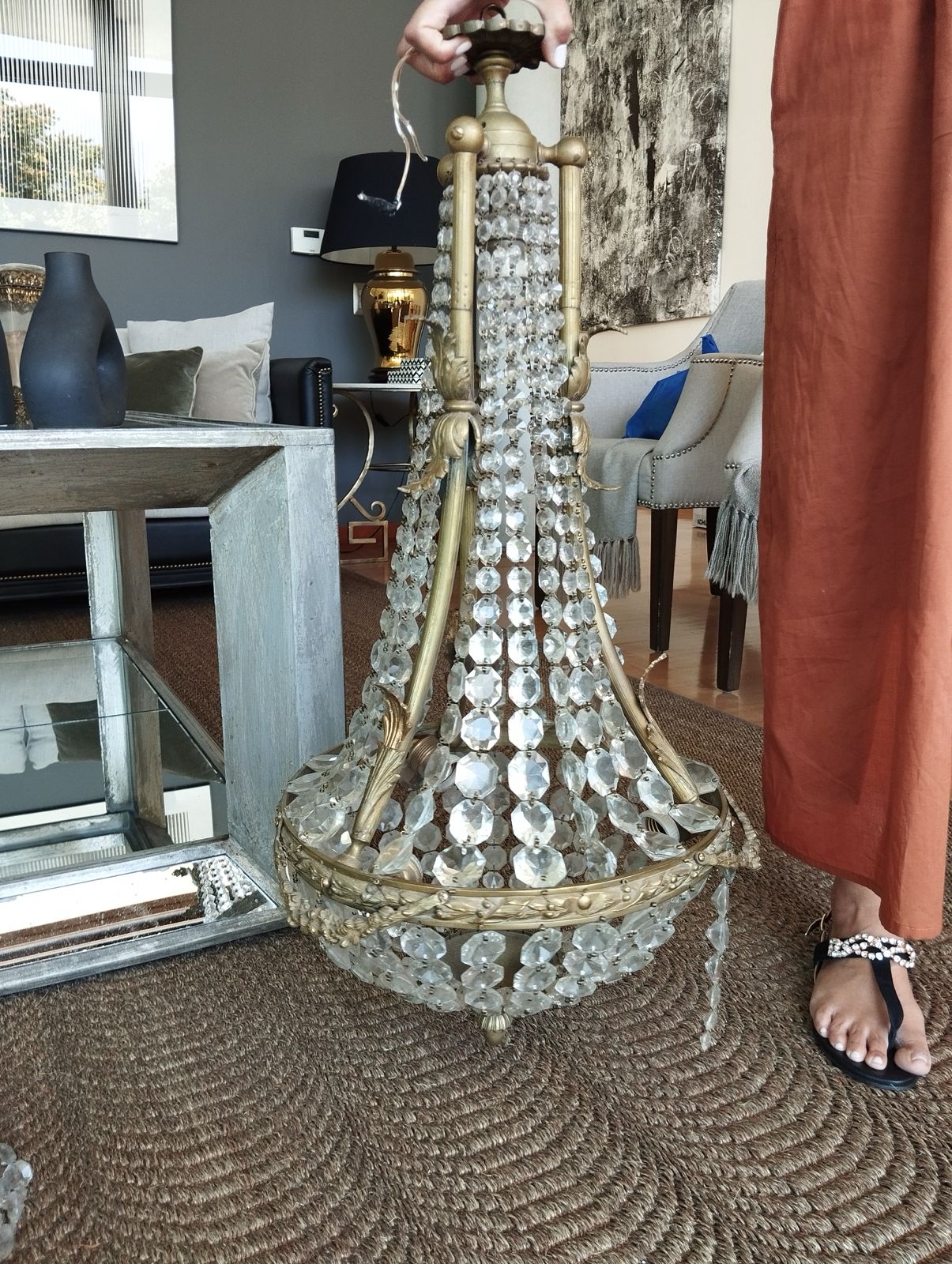 Lámpara de lágrimas y bronce grande antigua