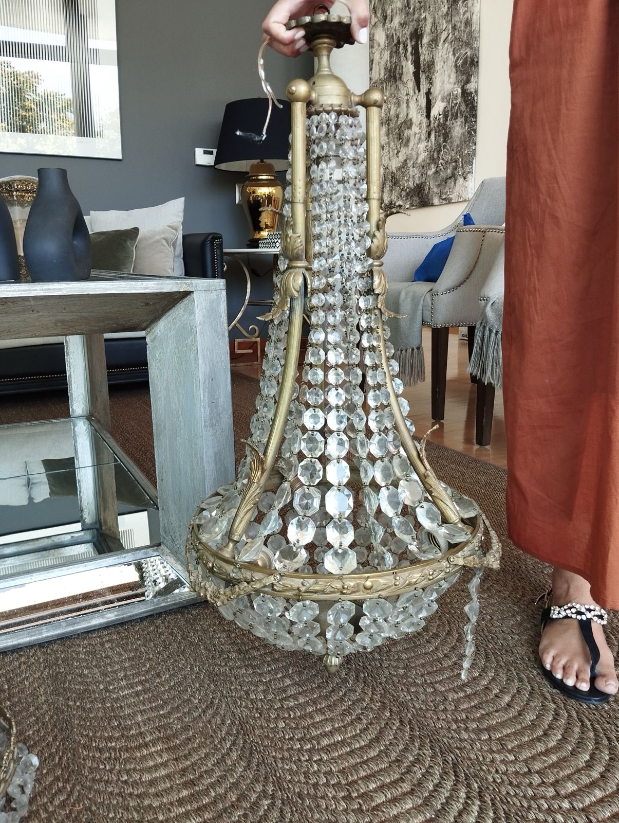 Lámpara de lágrimas y bronce grande antigua - Imagen 3